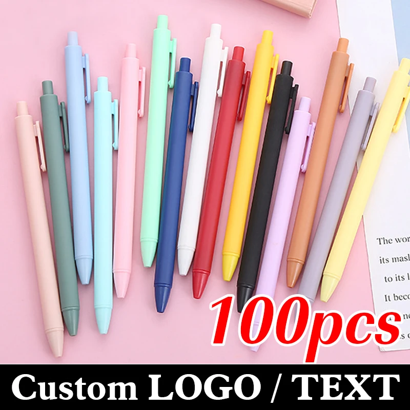 

100pcs Push-type Gel Pen Office Signature Pen Custom LOGO Lettering Engraved Name Gift Pen Student Stationery Office Supplies