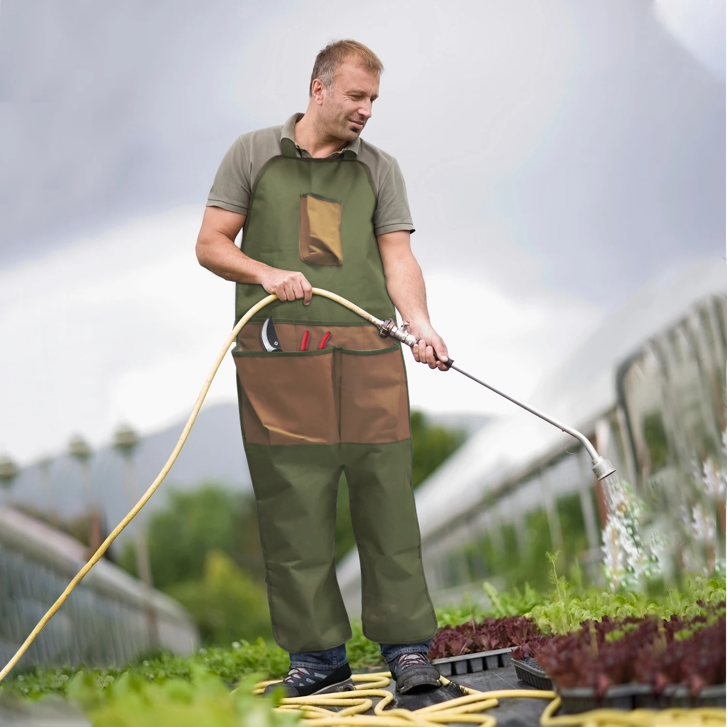 Gardening apron Work Tool apron made of wear-resistant canvas aprons large pockets split leg woodworking