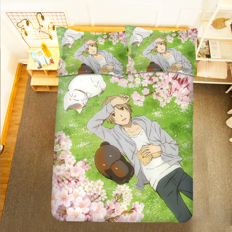 Natsume Yuujinchou Friends Ablumn 3PCS Duvet Cover Sets Cartoon Bedding Children Room Pillow Case 