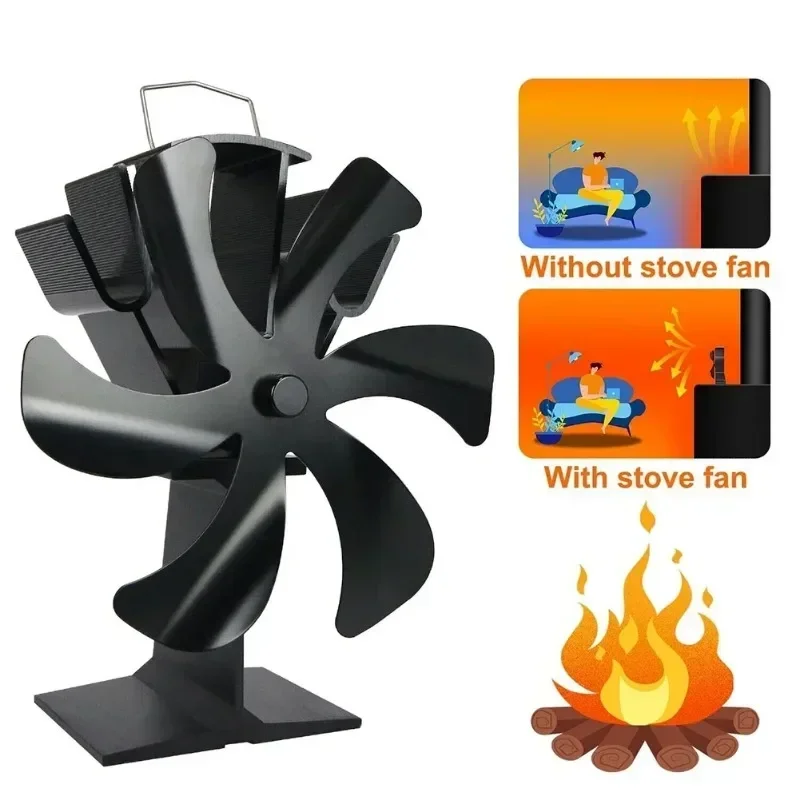 Standing 6-Blade Furnace Fan Thermal Fireplace Fan No Electricity Wireless Low-Noise Wood Burner Aluminum Alloy Ecological