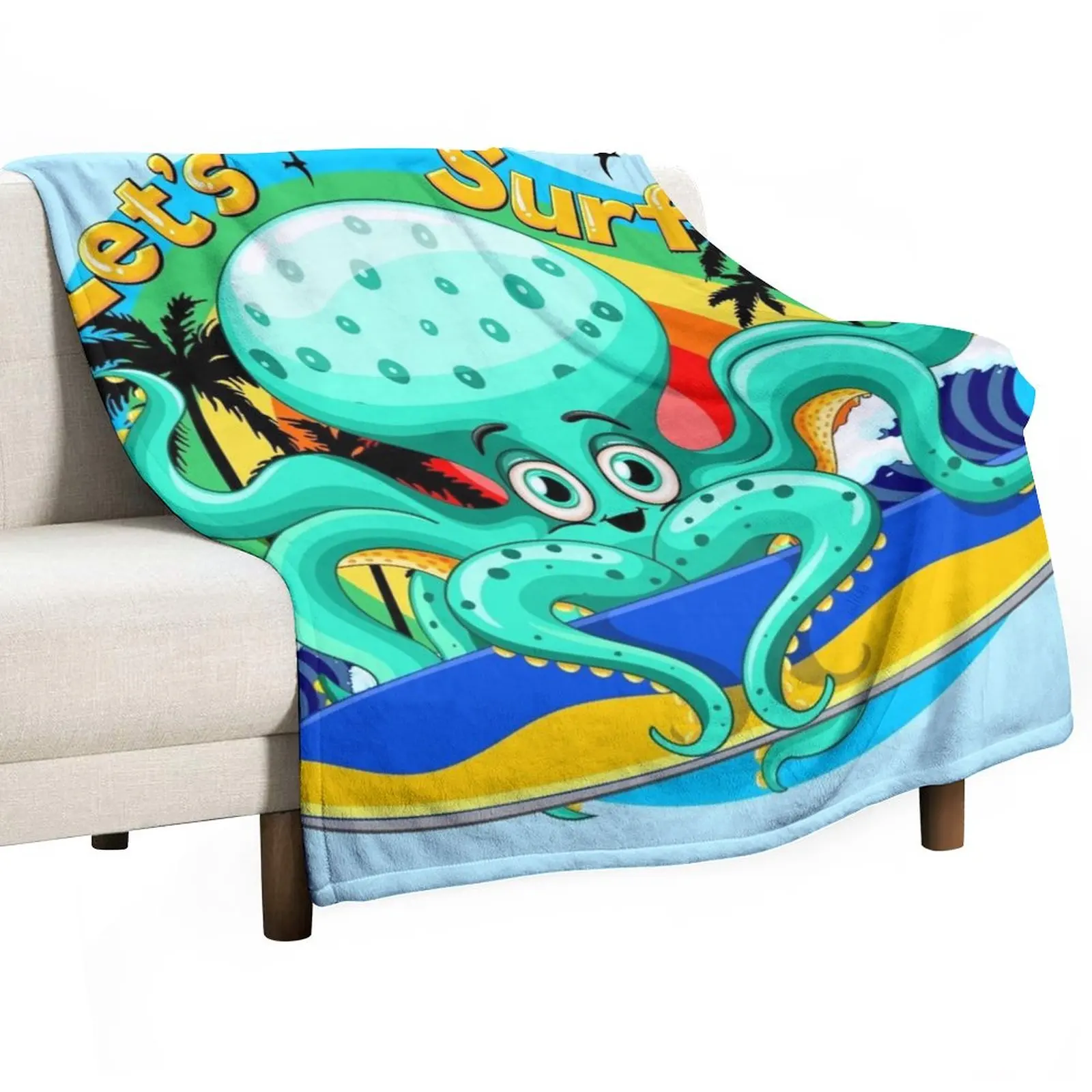 

Новое летнее забавное одеяло в виде осьминога с персонажем из мультфильма Let's Surf декоративное одеяло для дивана пляжное одеяло