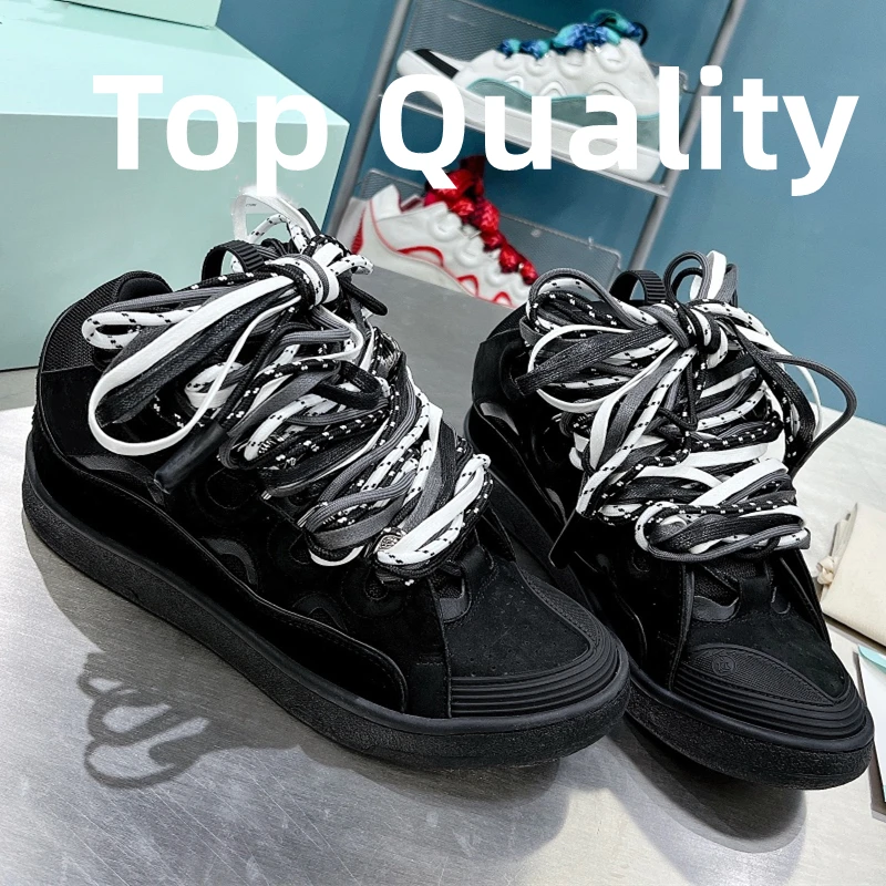 New women's Men's sports shoes Thick tongue design Colorful shoelaces Casual Shoes Hip-hop Genuine leather material