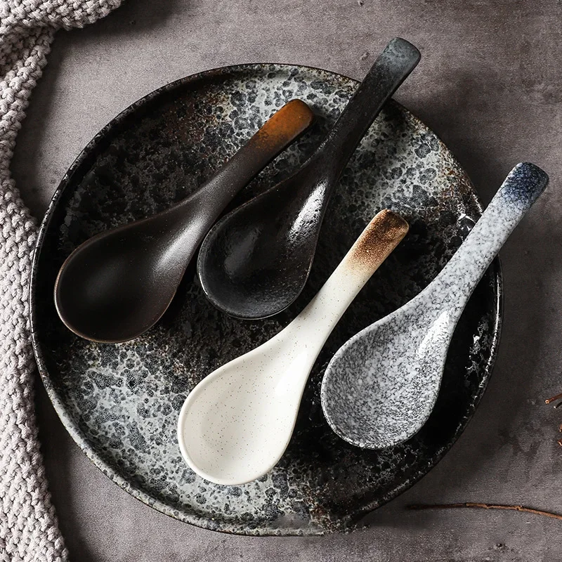 Creative Ceramic Soup Spoon Japanese Tableware Soup Spoon, Eating Spoon, Kitchen Cooking Kitchen Cooking Utensils and Tools