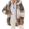 Europe and America 2023 Autumn and Winter Warm Plush Panel Zipper Pocket Hooded Loose Coat Women 5