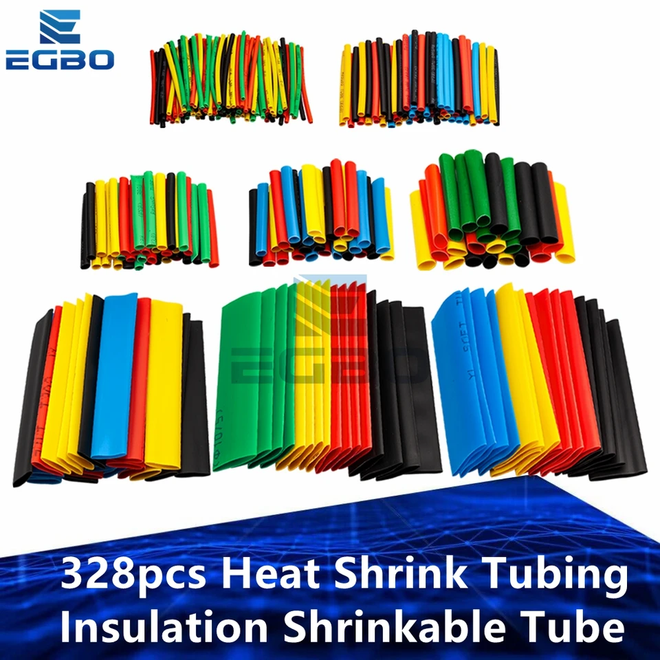 Kit De 328 Piezas De Tubo Termorretráctil - 8 Tamaños, 5 Colores, Relación 2:1