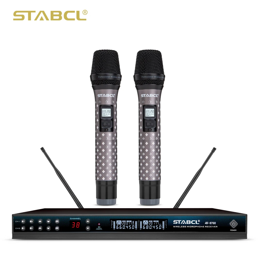 

ST-9760 Wireless Microphone Professional UHF 2 Channels Karaoke Mic Handheld Automatic Frequency 50M