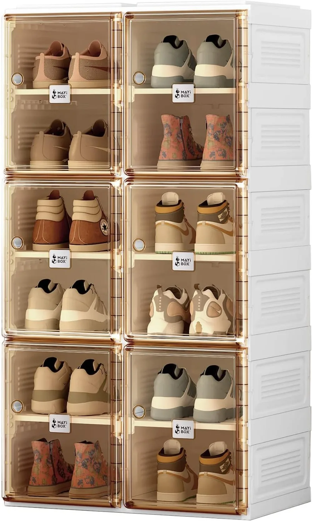 

Shoe Organizer Storage Box, Portable Folding Shoe Rack for Closet with Magnetic Clear Door,Large Sneaker Cabinet Bins All-in-one