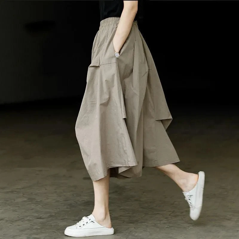 

Japanese Work Attire Skirt Korean Fashion Solid Color High Waist Pleated Umbrella Skirt Women Summer Irregular A-line Skirts