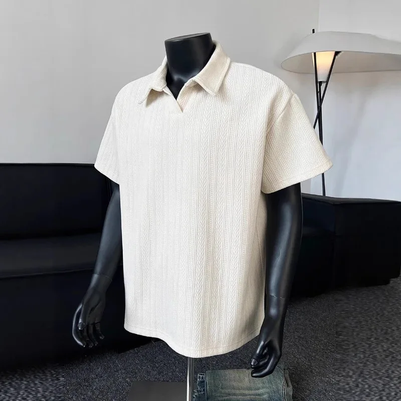 Camicia Estiva da Uomo Trendy a Mezza Manica con Colletto Polo in Jacquard Grigio Fantasia, Taglie Forti, Collezione Lapel Youth 2026 - immagine 2