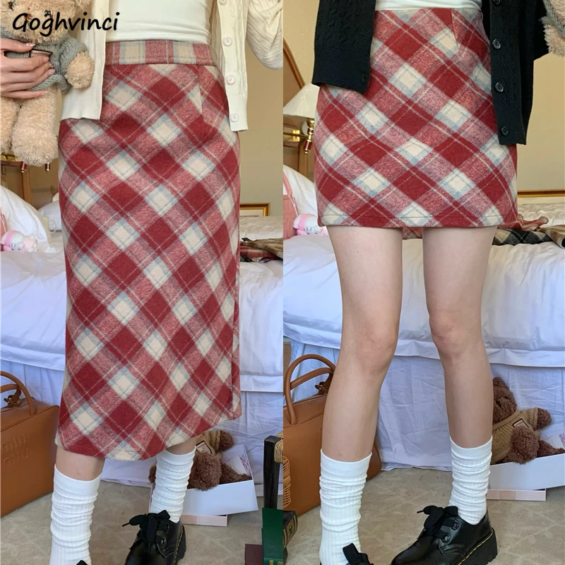 

Клетчатые юбки для женщин, зимняя модная винтажная юбка в Корейском стиле Y2k, уличная одежда, Женская универсальная модная трапециевидная юбка в стиле Харадзюку, Ins