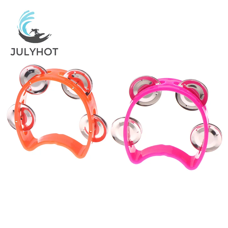 Kindergarten Hand-held Tambourine Metal Bells Plastic Rattle Ball Percussion KTV Party Kids Game Toy Musical Instrument