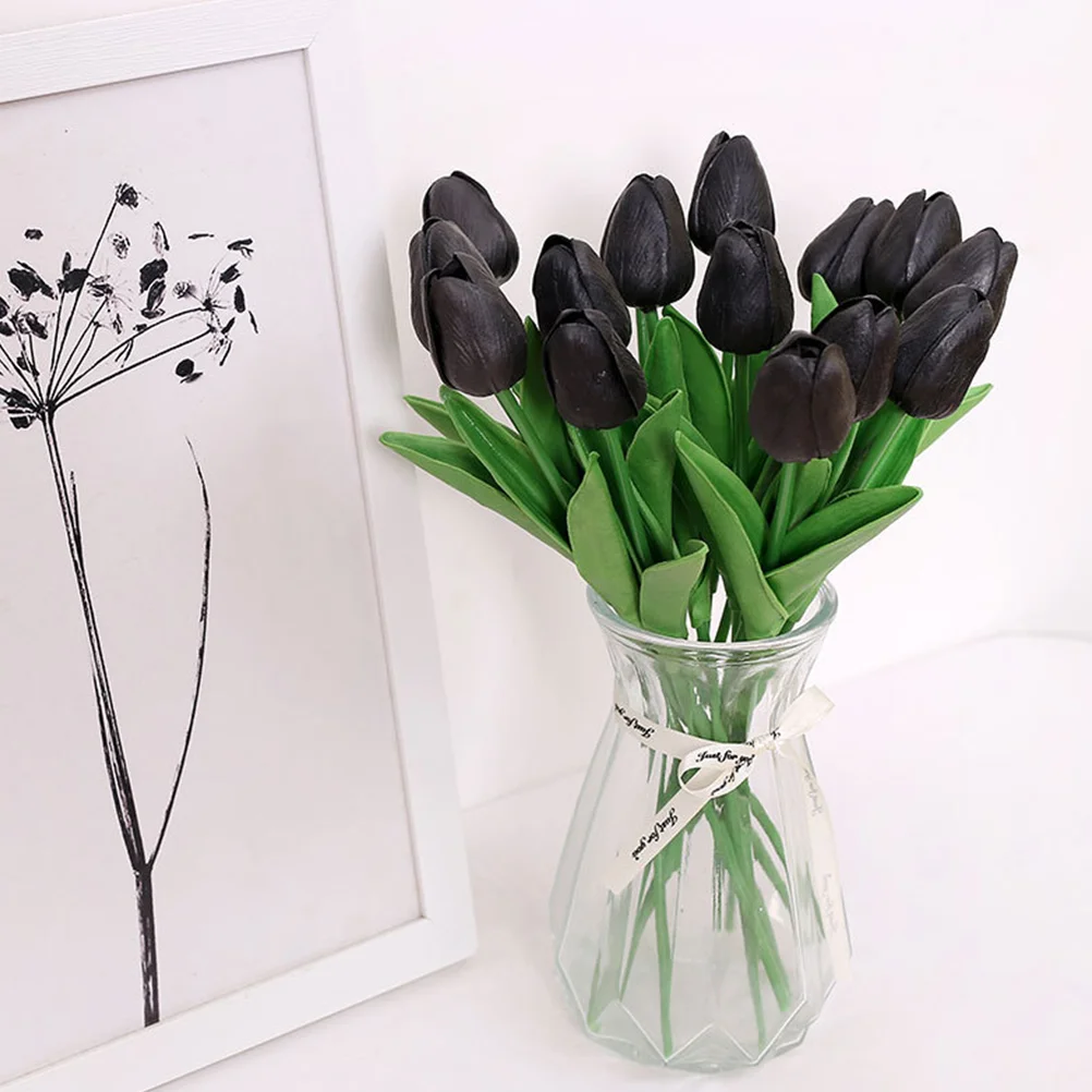 

10 Pcs Black Tulip Home Bedroom Tulips Decor Household Supply Faux Bouquet Flowers for Branch