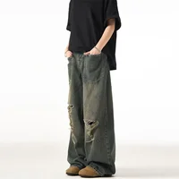 Jean Baggy Déchiré à Jambes Larges pour Homme, Pantalon en Denim, Style Rétro Américain, Décontracté, Y2K, High Street Fashion, Collection Printemps 2025 1