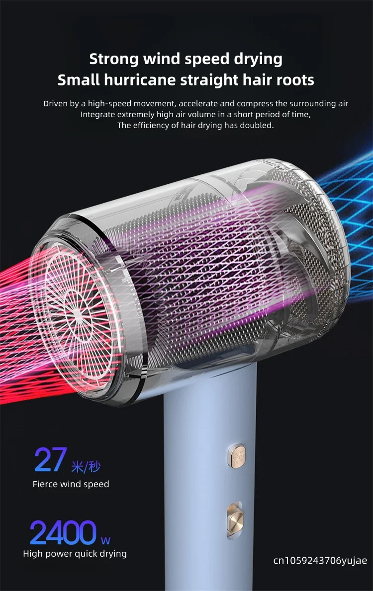 New Hammer Hair Dryer with High Airflow of 59 Seconds, Blue Light Ion Thermostat