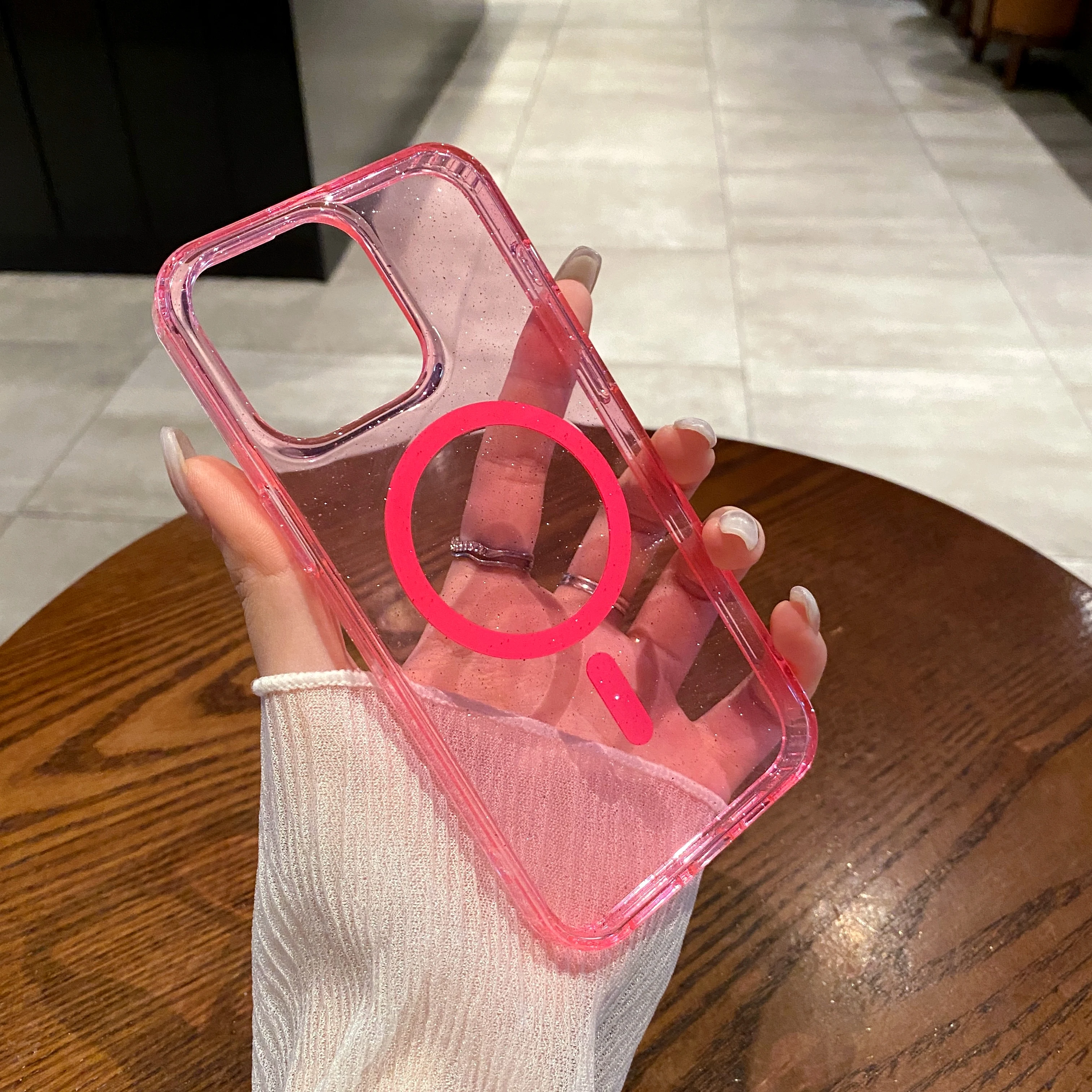Luxury Bling Glitter Magnetic Wireless Charging Case - Clear Hard Acrylic Cover