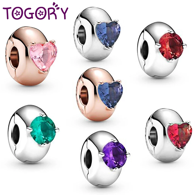 

2Pcs/Lot Heart Crystal Fixing Clip Charm Beads Fit DIY Original Bracelets Necklaces For Women Men DIY Jewelry Accessories Making