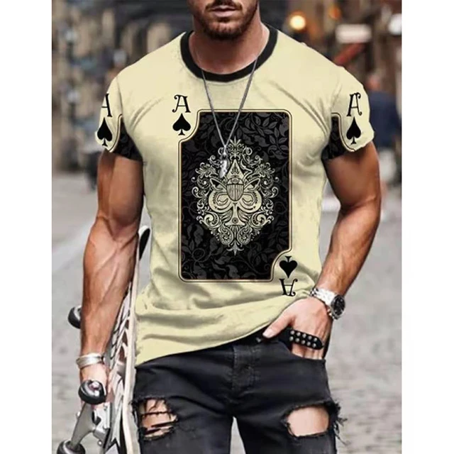2022 Summer New Fashion Personality 3D Poker Printing T-shirt Men's Round Neck Shirt Casual All-match Short-Sleeved Sportswear 6 S1542