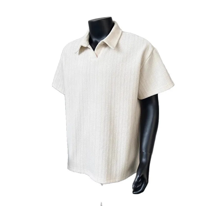 Camicia Estiva da Uomo Trendy a Mezza Manica con Colletto Polo in Jacquard Grigio Fantasia, Taglie Forti, Collezione Lapel Youth 2026 - immagine 5