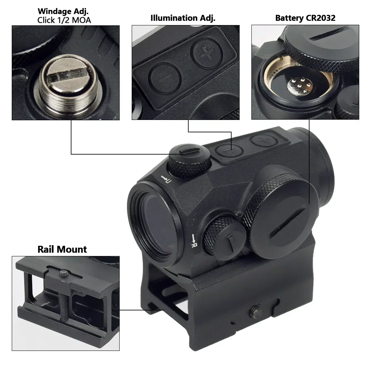 Red Dot Sight ROMEO5 1x20mm 2 MOA Reflex Riflescope with Mount Riser 20mm Rail Co-Witness for AR15 HK416 Red Dot Sight Rifle Scope