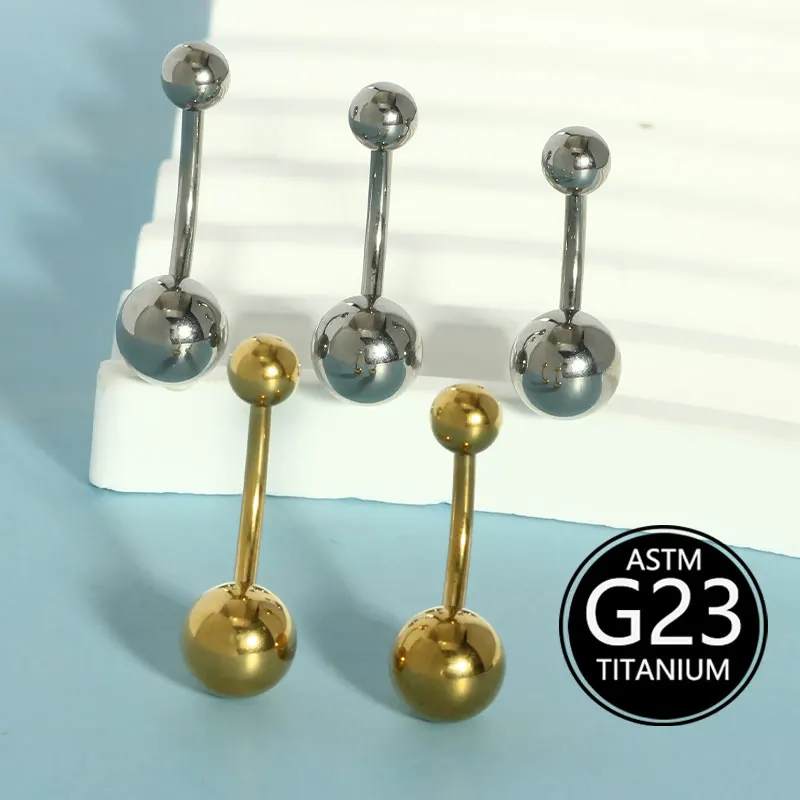 50pc/lot 8-12mm Length G23Titanium Steel Ball Barbell Sexy Ball 14G Belly Ring Navel Piercing Women Men Button Ring Body Jewelry