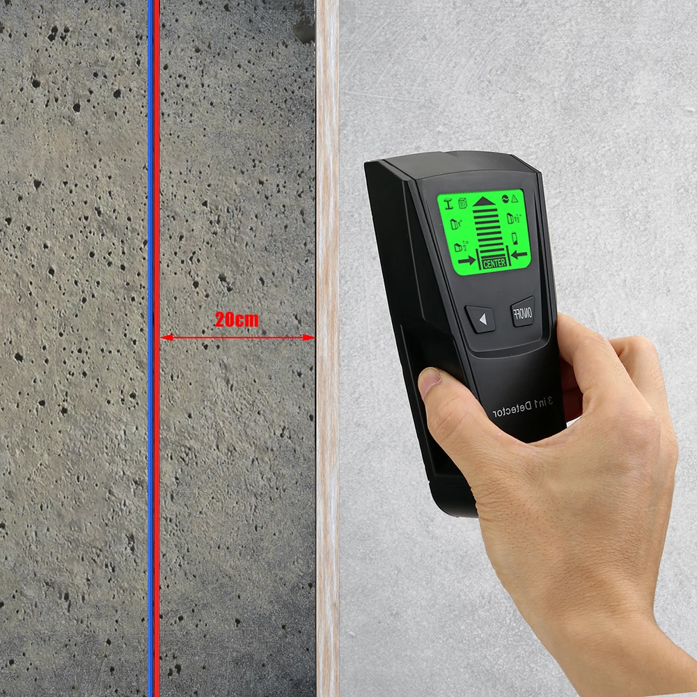 LCD 벽 스터드 파인더 센서, 벽 스캐너, 전자 감지기, 가장자리 중심 목재 전류 금속 AC 활선 감지, 3 in 1