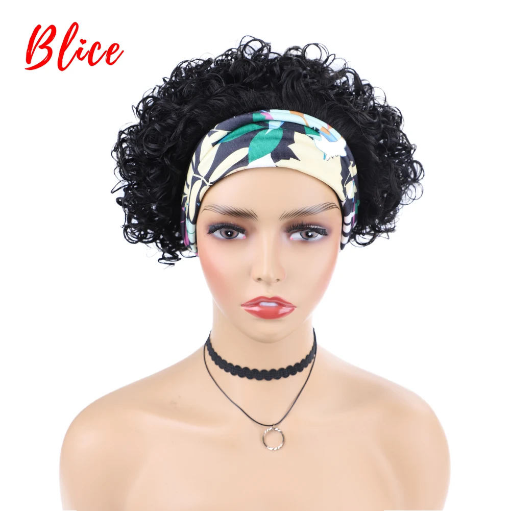 

Blice Curly Headband Mixed Synthetic Short Wigs For African American Women Wavy Hair Afro Full Daily Wig