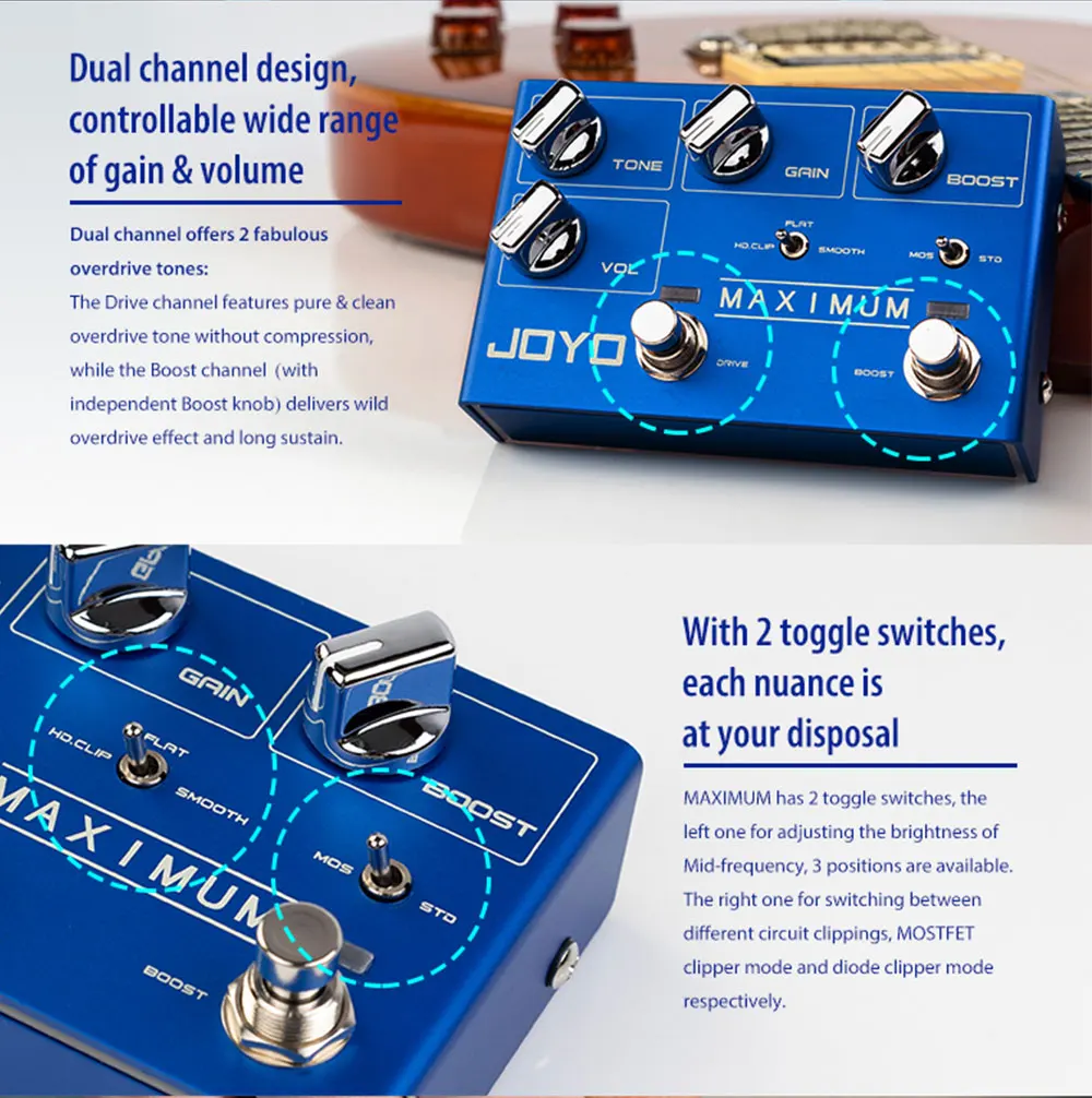 R-05 MAXIMUM Overdrive Guitar Pedal Clean Overdrive Tones Independent BOOST Cont