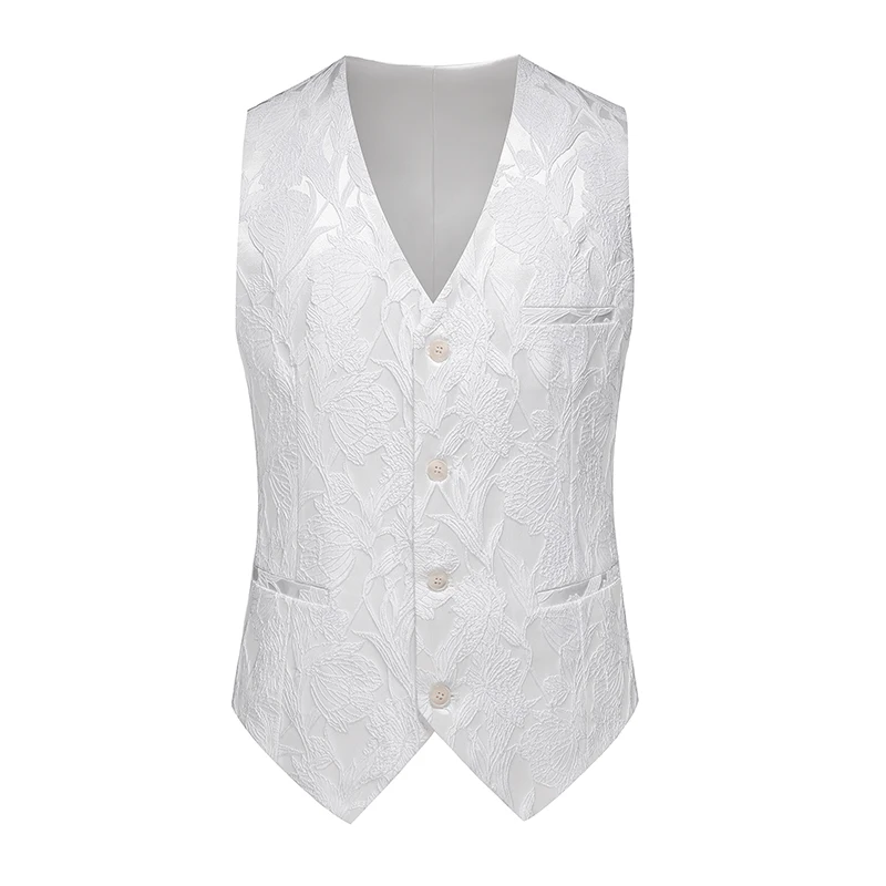 Men's Luxury Jacquard Suit Vest Black/White/Grey for Wedding Prom Party