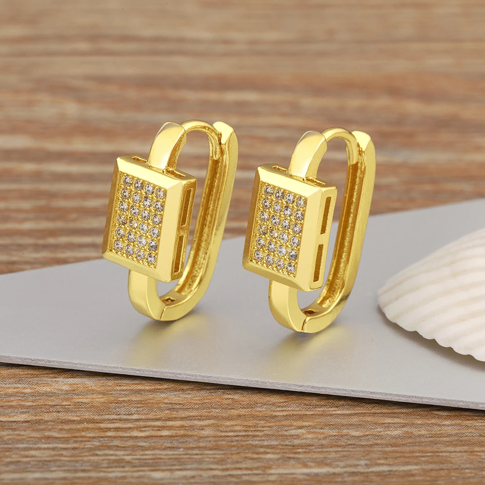 Женские серьги-гвоздики AIBEF, классические серьги прямоугольной формы со сверкающими элементами, золотого цвета, с инкрустацией из меди и циркона, ювелирные аксессуары в подарок