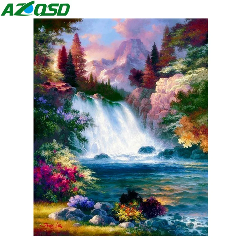 Full Drill Diamond Painting Landscape Picture Of Rhinestones Diamond Mosaic Waterfall Cross Stitch Embroidery Home Decor diamond painting,embroidery rhinestones