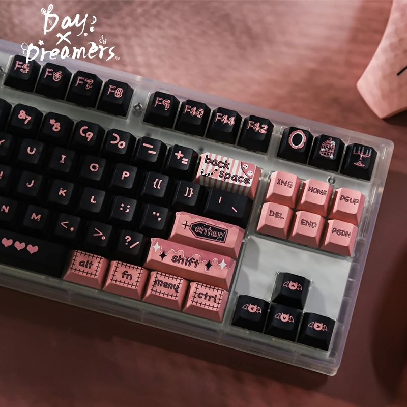 

Blackberry Bow Tie Keycap Black Pink 145 Keys PBT Cherry Mechanical Keyboard Sweet Cool Keycap Suitable 87 104 108 For Girls