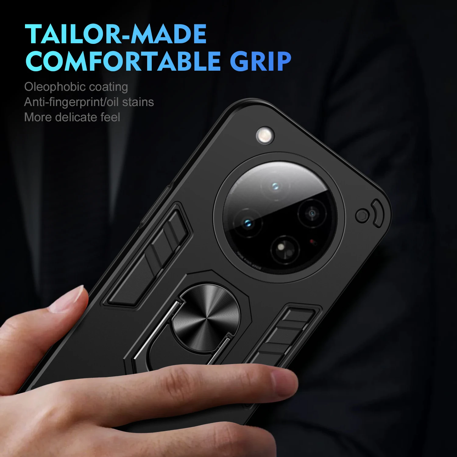 Rugged Armor Shockproof Phone Case with Metal Ring Holder and TPU Frame