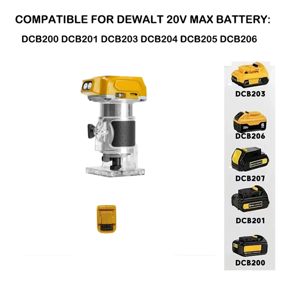 Wood Router Electric Trimmer Brushless Woodworking Trimming Wood Router Milling Engraving Slotting Machine Fit Makita/Dewalt 20V No Battery