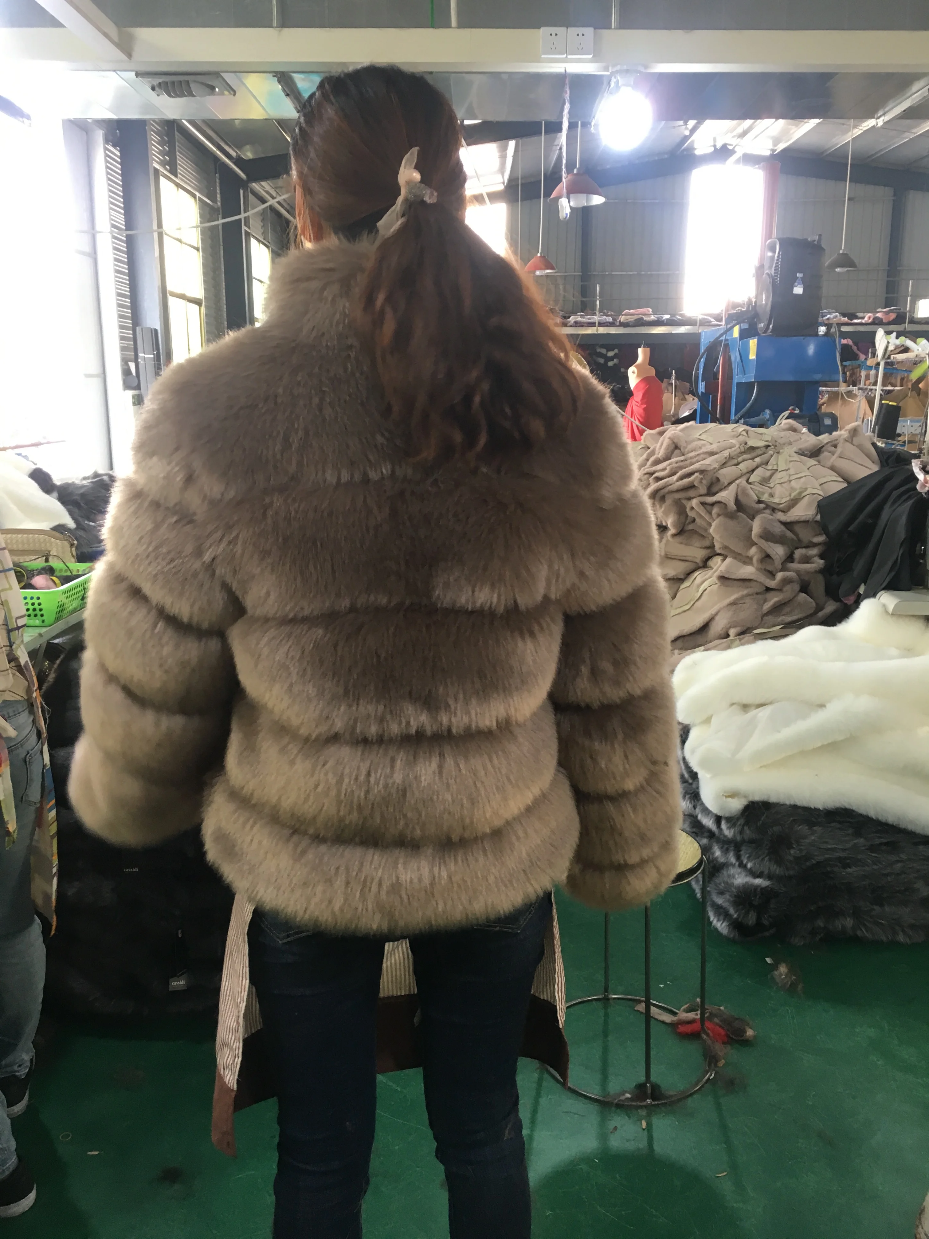 Hot style lady faux fox fur coat factory directly sell best quality with best price long sleeves with collar long down coat