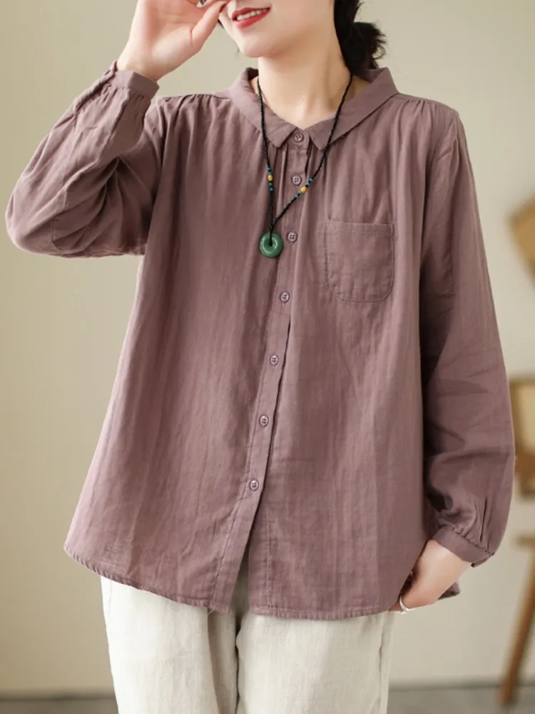 

Women Casual Shirts New Arrival 2023 Spring Vintage Style Solid Color Loose Comfortable Female Long Sleeve Cotton Tops B2315