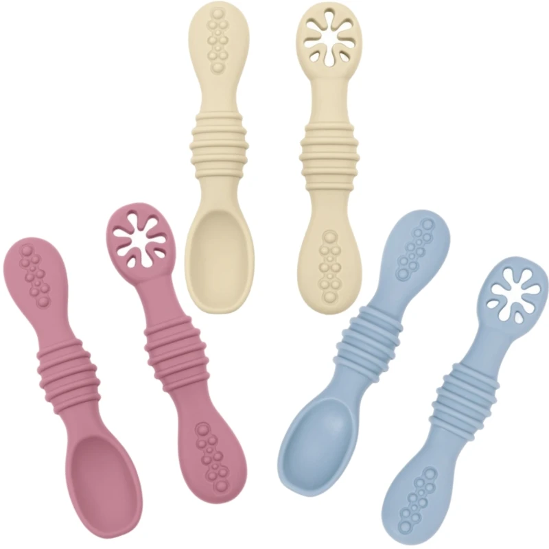 Silicone feeding set 2PCS baby spoon fork set soft silicone sticky spoon children cutlery training kids feeding tableware kitchen accessories