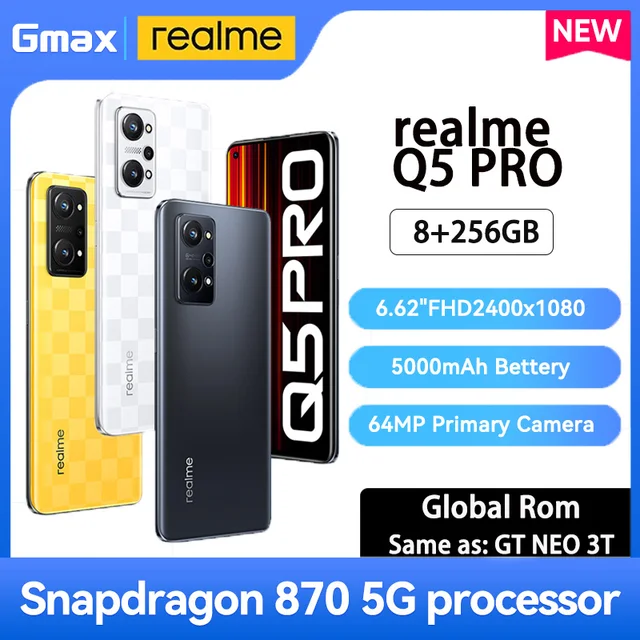 Global Rom realme Q5 Pro 5G Mobile Phone Snapdragon 870 6.62inch Smart phone AMOLED 120Hz UI 3.0 5000mAh 80W Charge Android 12 1