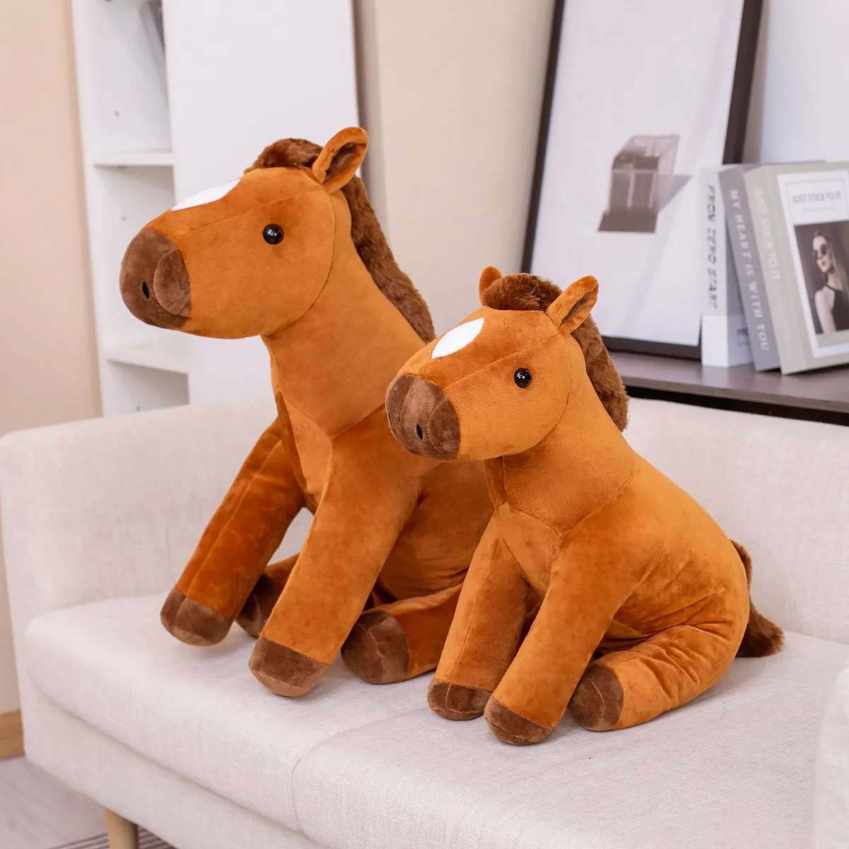 Brown White Plush Horse Toy Soft Stuffed Animal