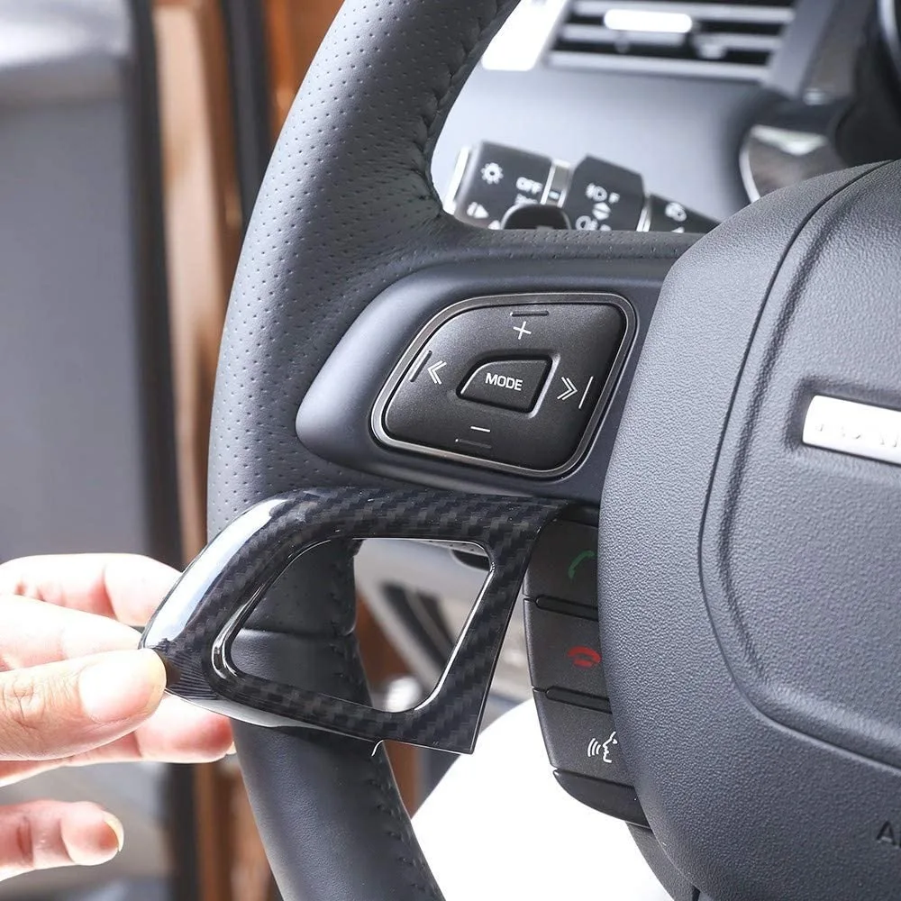 

ABS Carbon Fiber Car Steering Wheel Button Decoration Cover Trim 4pcs For Land Rover Range Rover Evoque 2012-2017
