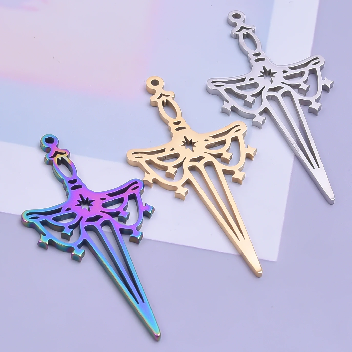 

6pcs Stainless Steel Hip Hop Cross Sword Charms for Jewelry Making DIY Fashion Sword Pendant Neckalce Findings Craft Accessories