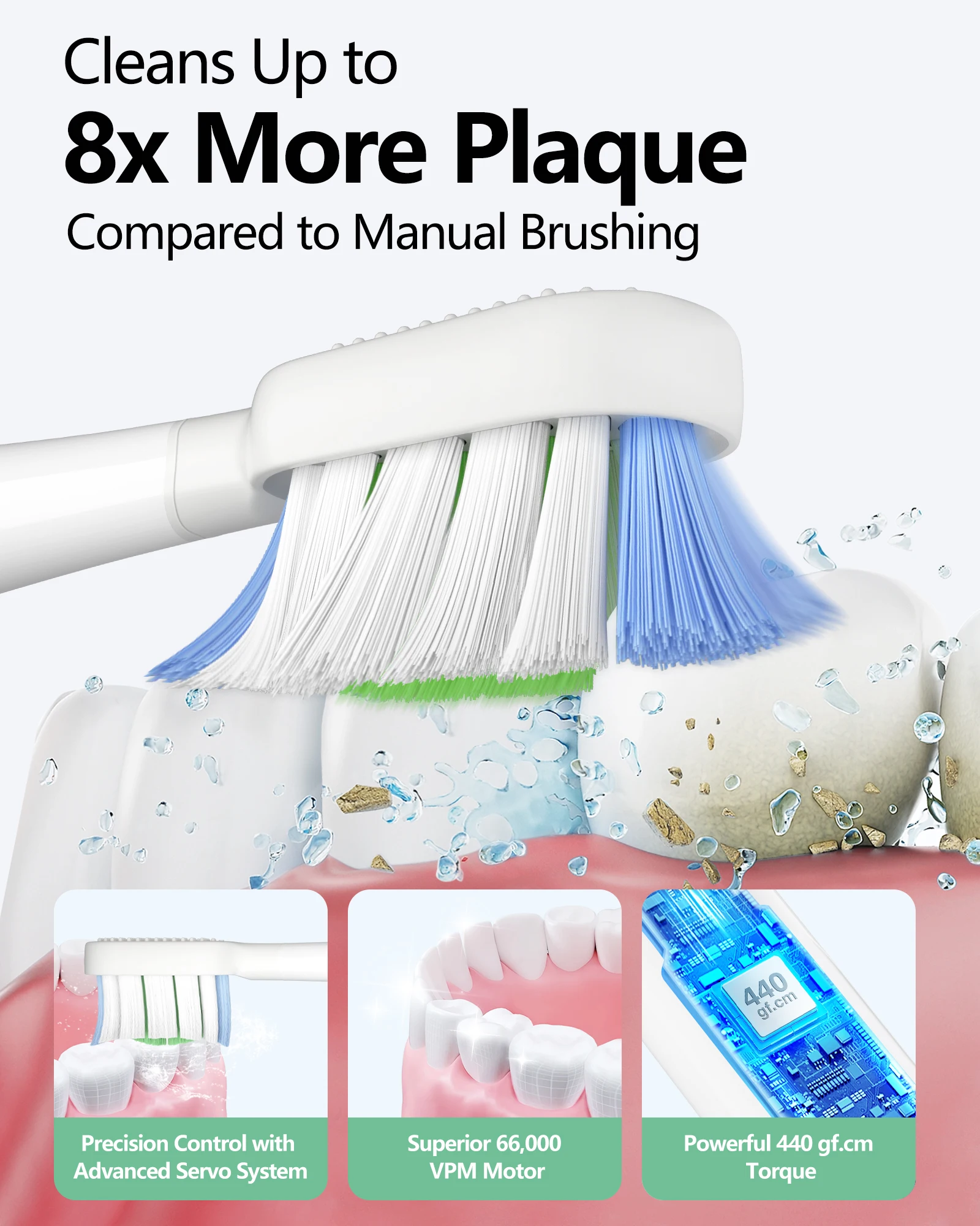 성인용 음파 전동 칫솔, 진동 및 진동 맞춤형 앱이 포함된 스마트 칫솔, 칫솔 헤드 3개, 방수