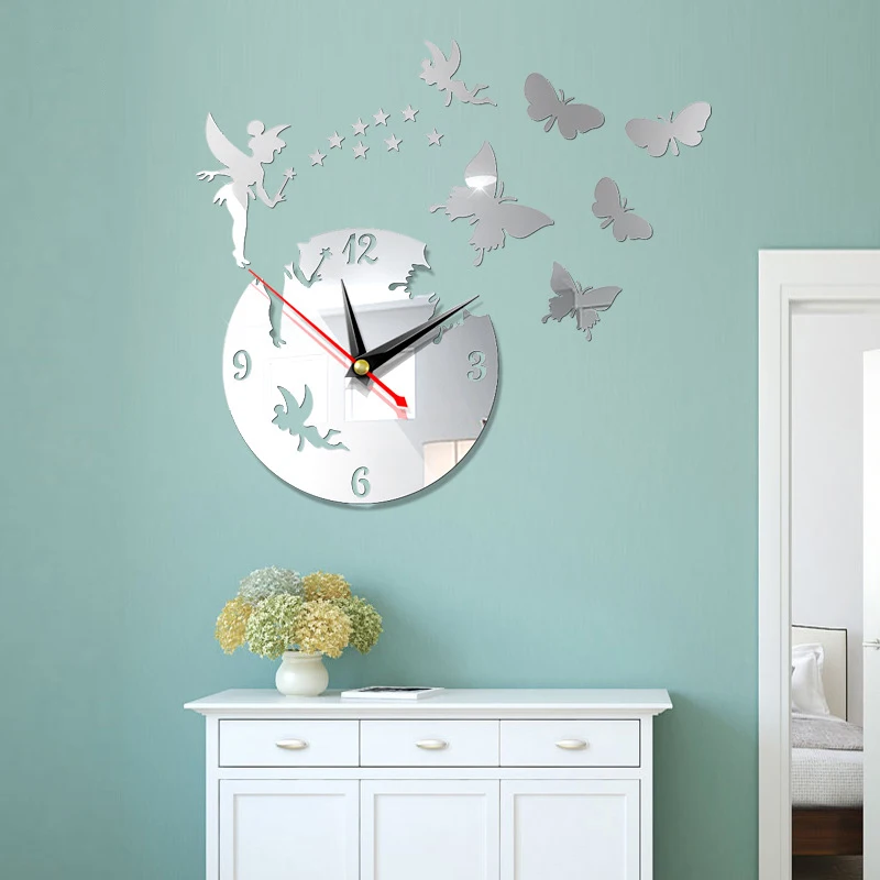 3D Creative Butterfly Wall Clock DIY Acrylic Mirror Wall Sticker Mute Clocks Home Decor Living Room Wall Clocks