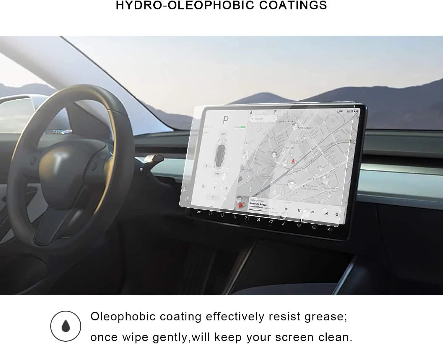 테슬라 모델 3 Y 15인치 센터 컨트롤 터치스크린용 9H 강화유리 스크린 보호필름 (스크래치 방지, HD, 지문 방지)