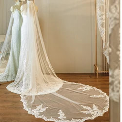 Real Photos Long Lace Appliques Wedding Veil White Ivory Cathedral 1 Layer Bridal Veil 3 Meters Bride Veil Wedding Accessories