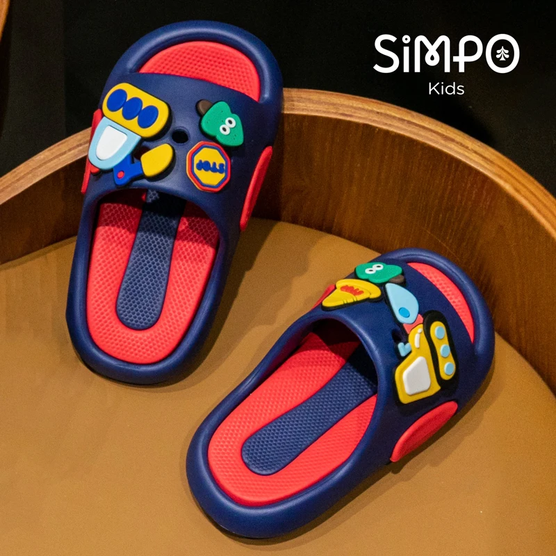 【Best SKU活动价 Guaranteed】 Boys' Toddler Bathroom Indoor Slippers Slides Excavator Charms Soft Sole Non-Slip Kids Sandals Boys and Girls Slippers Footwear.