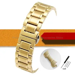 Elegant Curved End Stainless Steel Watch Bracelet - Multi - Size Replacement Strap - 16mm (Gold)