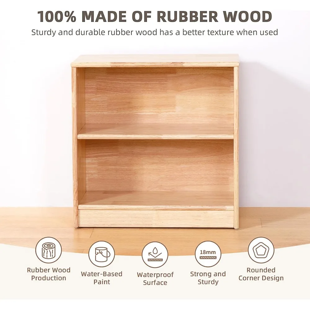 Rubber Wood Montessori Shelf and Toy Storage, 23.6" L, Compact Toddler Bookshelf , Solid Wood Storage Cabinet Shelves 3