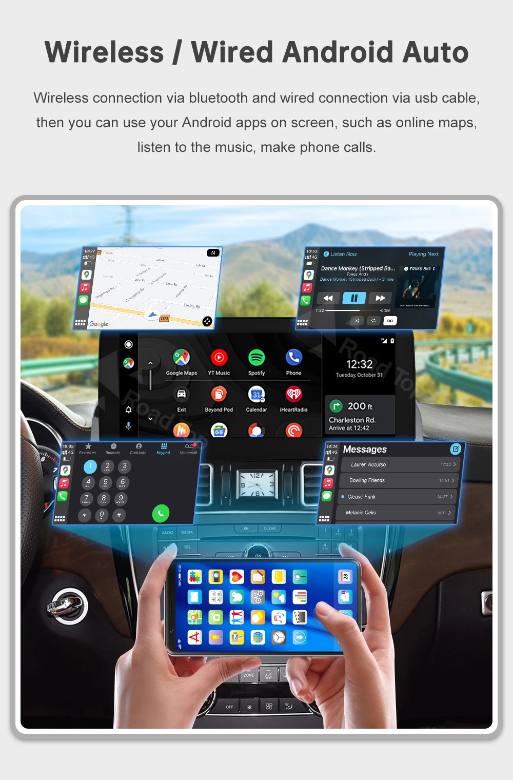RoadTop 12,3-Zoll Kabelloses CarPlay Android Auto Multimedia Linux Touchscreen für Mercedes-Benz GLE GLS 2016-2018 NTG5.0 System – Detail 10