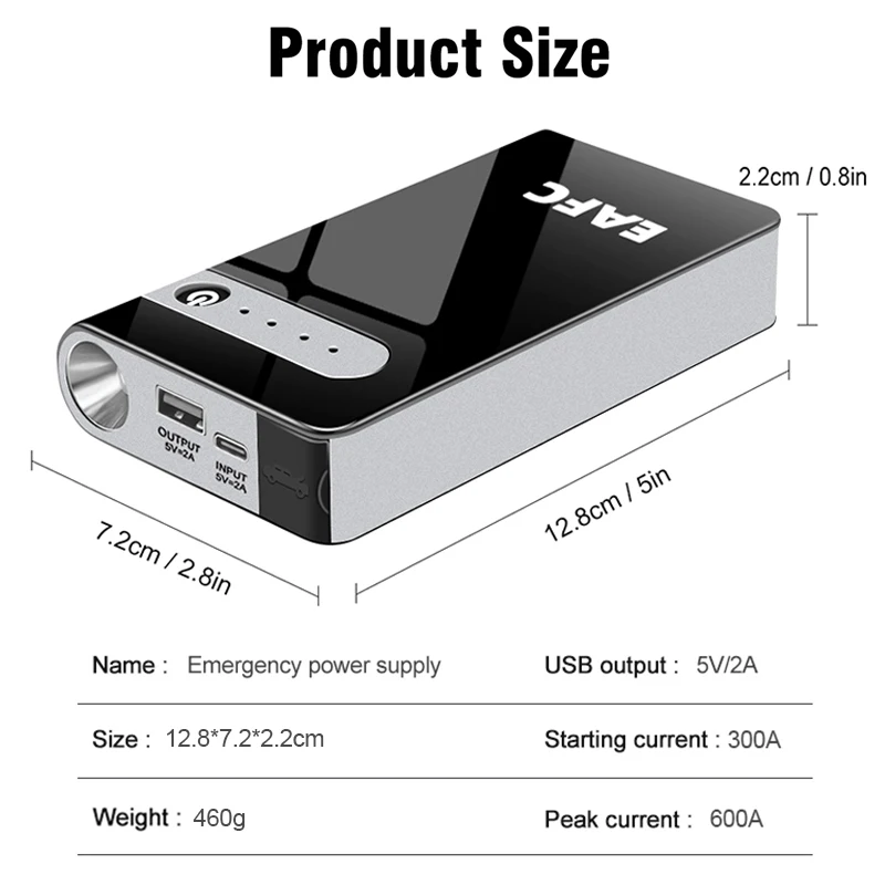 Portable Jump Starter Multi-function Power Bank 600A Emergency Booster Car Battery Charger 12V Gasoline and Diesel Vehicles