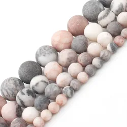 Natural Black Volcanic Lava Stone Round Beads for DIY Jewelry and Bracelet Making - Bulk Wholesale, 15'' Strand, Multiple Sizes Available (Pink Zebra Jasper)